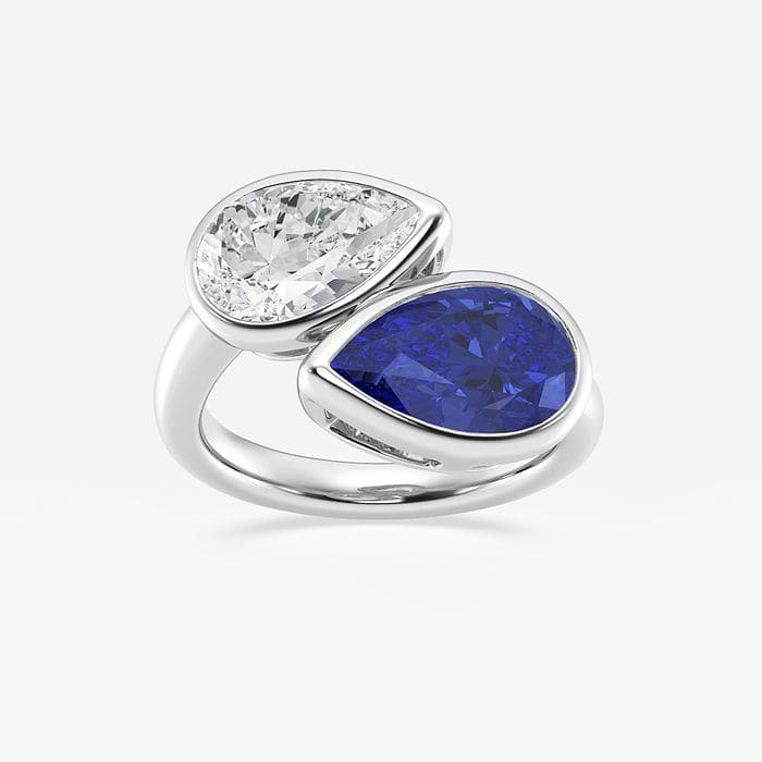 Pear Cut Created Sapphire Bypass Two Stone Fashion Ring