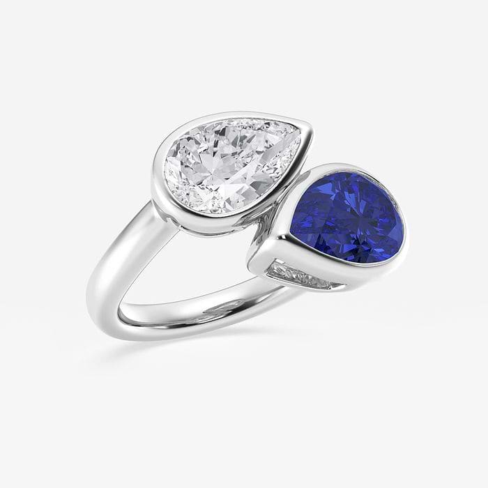 Pear Cut Created Sapphire Bypass Two Stone Fashion Ring