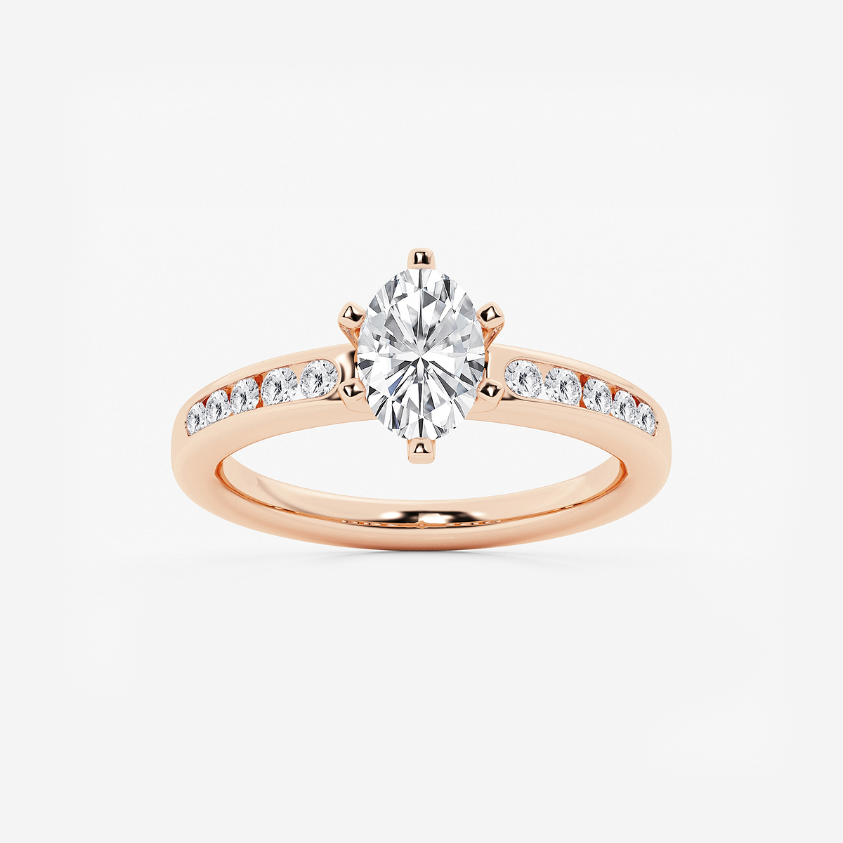1 1/4 ctw Oval Lab Grown Diamond Six Prong Channel Set Side Stone Engagement Ring