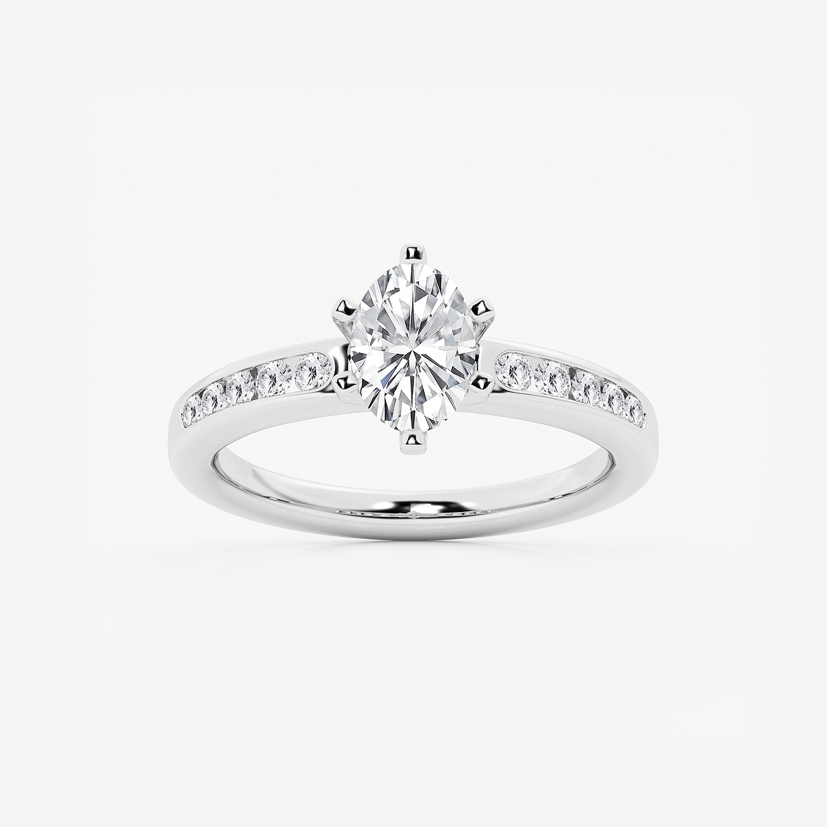 1 1/4 ctw Oval Lab Grown Diamond Six Prong Channel Set Side Stone Engagement Ring