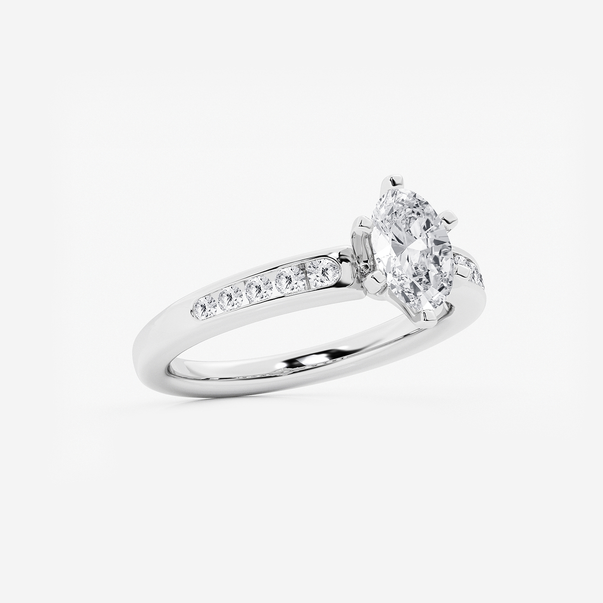 Additional Image 1 for  1 1/4 ctw Oval Lab Grown Diamond Six Prong Channel Set Side Stone Engagement Ring