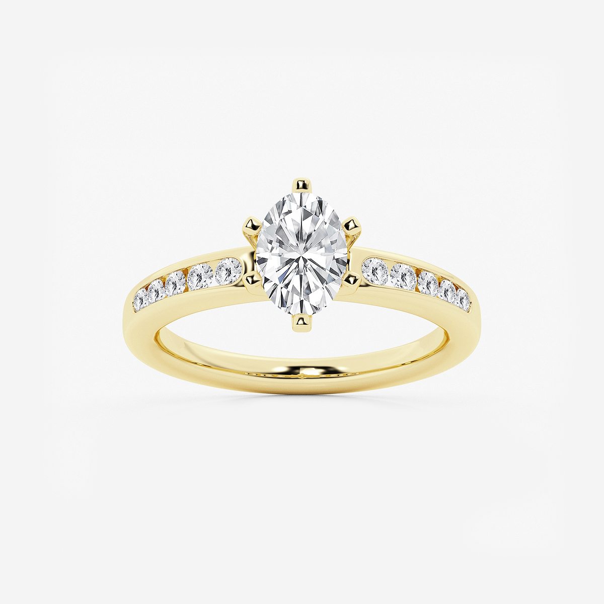 1 1/4 ctw Oval Lab Grown Diamond Six Prong Channel Set Side Stone Engagement Ring