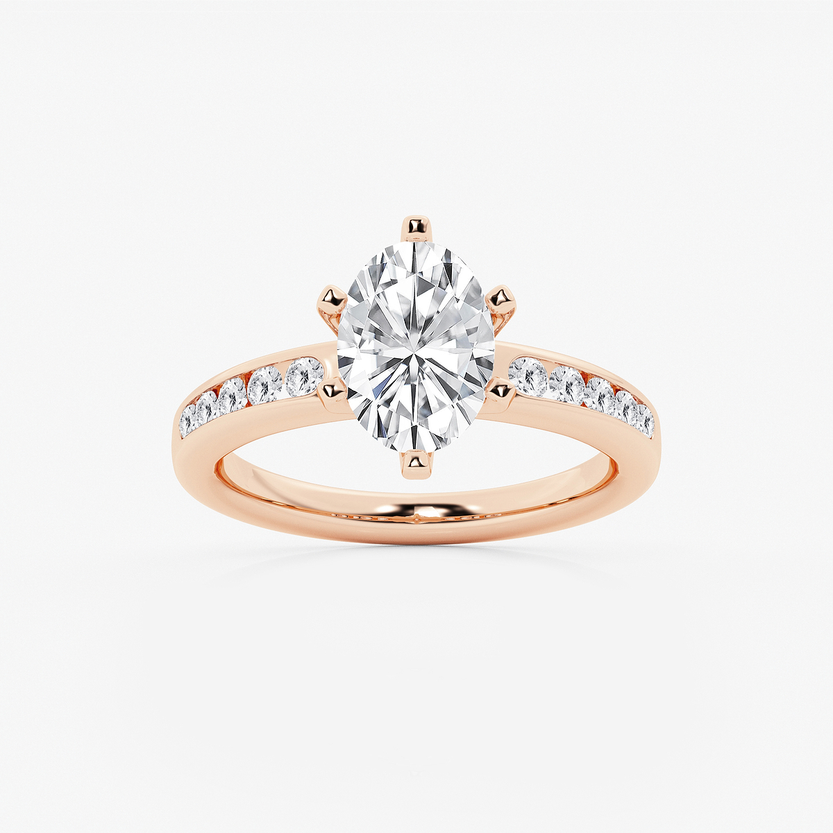2 1/3 ctw Oval Lab Grown Diamond Six Prong Channel Set Side Stone Engagement Ring