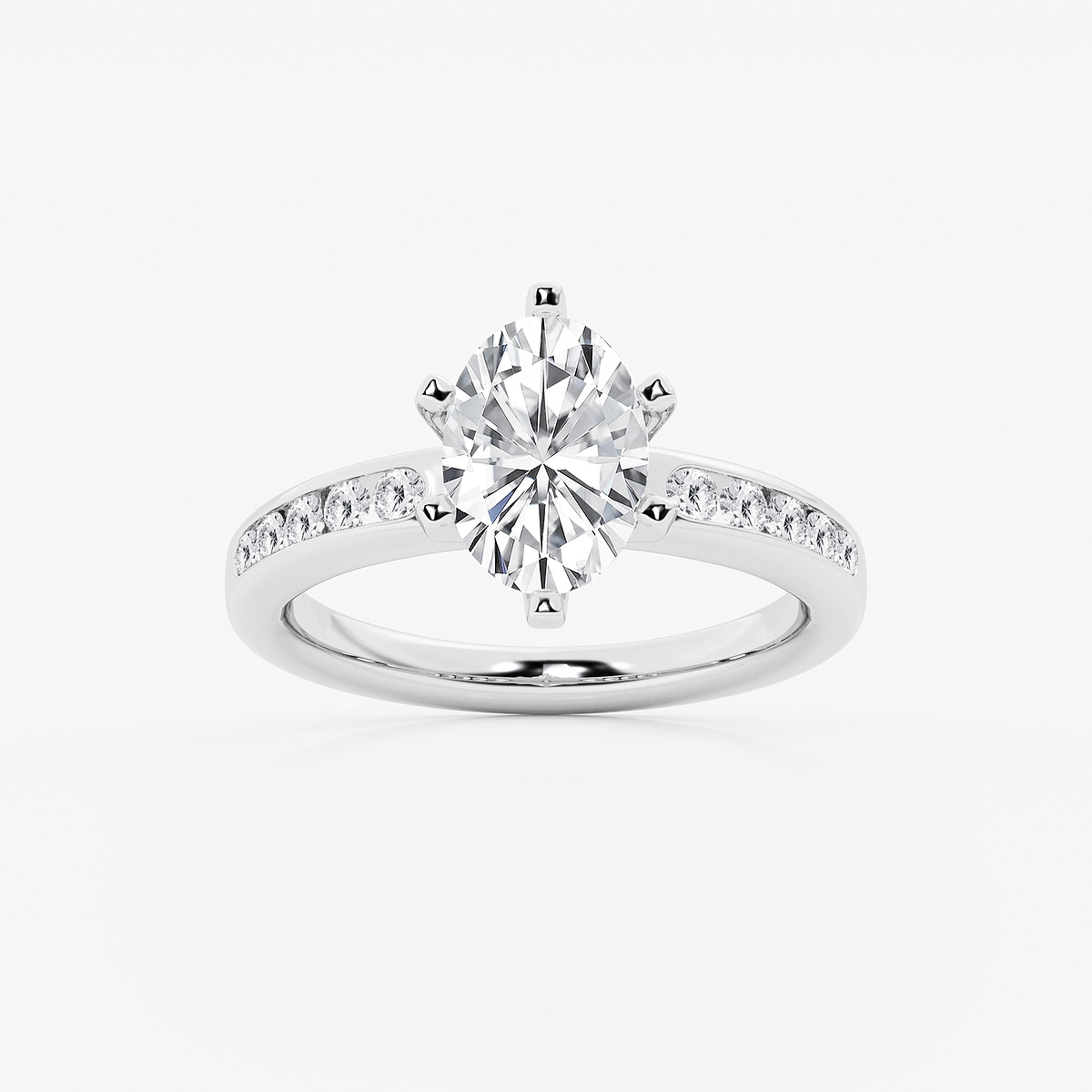 2 1/3 ctw Oval Lab Grown Diamond Six Prong Channel Set Side Stone Engagement Ring