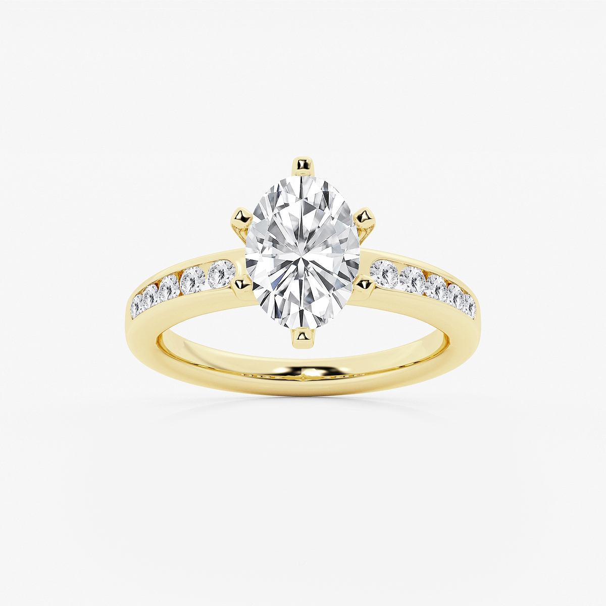 2 1/3 ctw Oval Lab Grown Diamond Six Prong Channel Set Side Stone Engagement Ring
