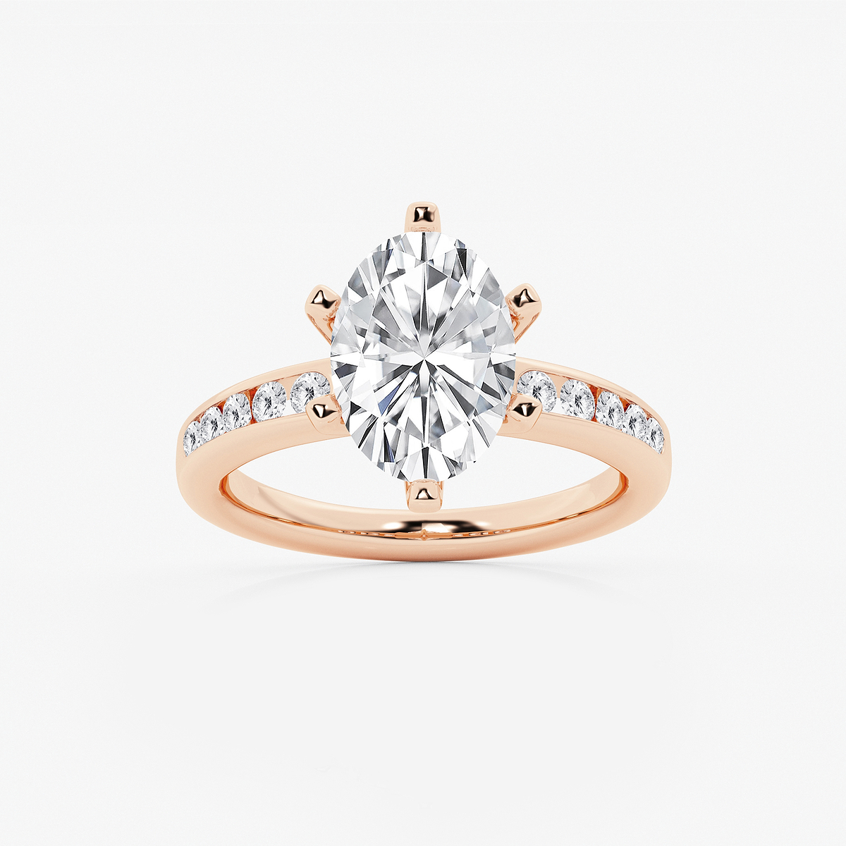 3 1/3 ctw Oval Lab Grown Diamond Six Prong Channel Set Side Stone Engagement Ring