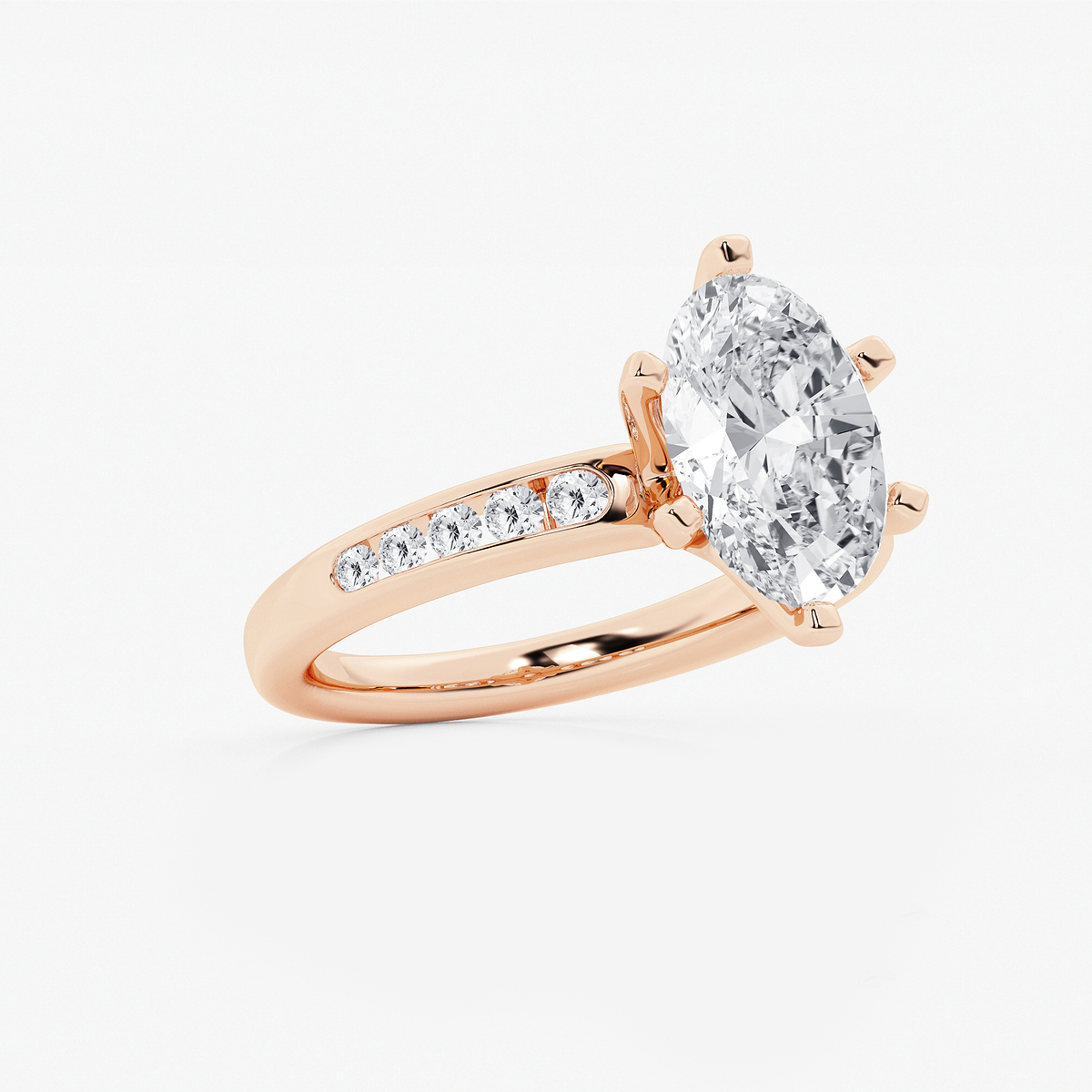 Additional Image 1 for  3 1/3 ctw Oval Lab Grown Diamond Six Prong Channel Set Side Stone Engagement Ring