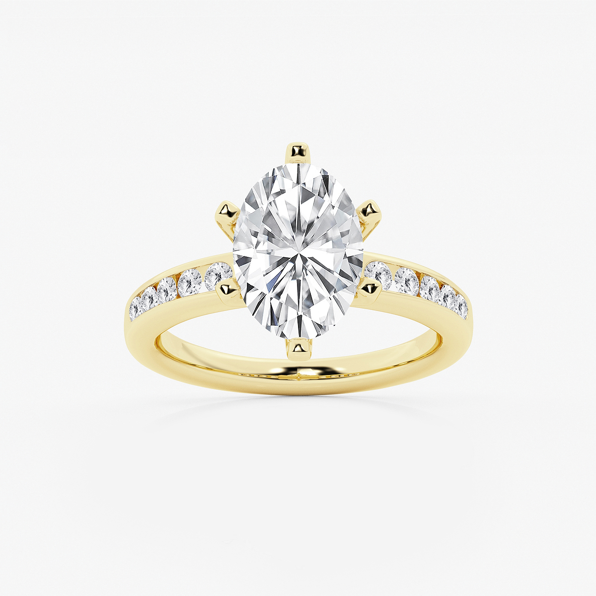 3 1/3 ctw Oval Lab Grown Diamond Six Prong Channel Set Side Stone Engagement Ring