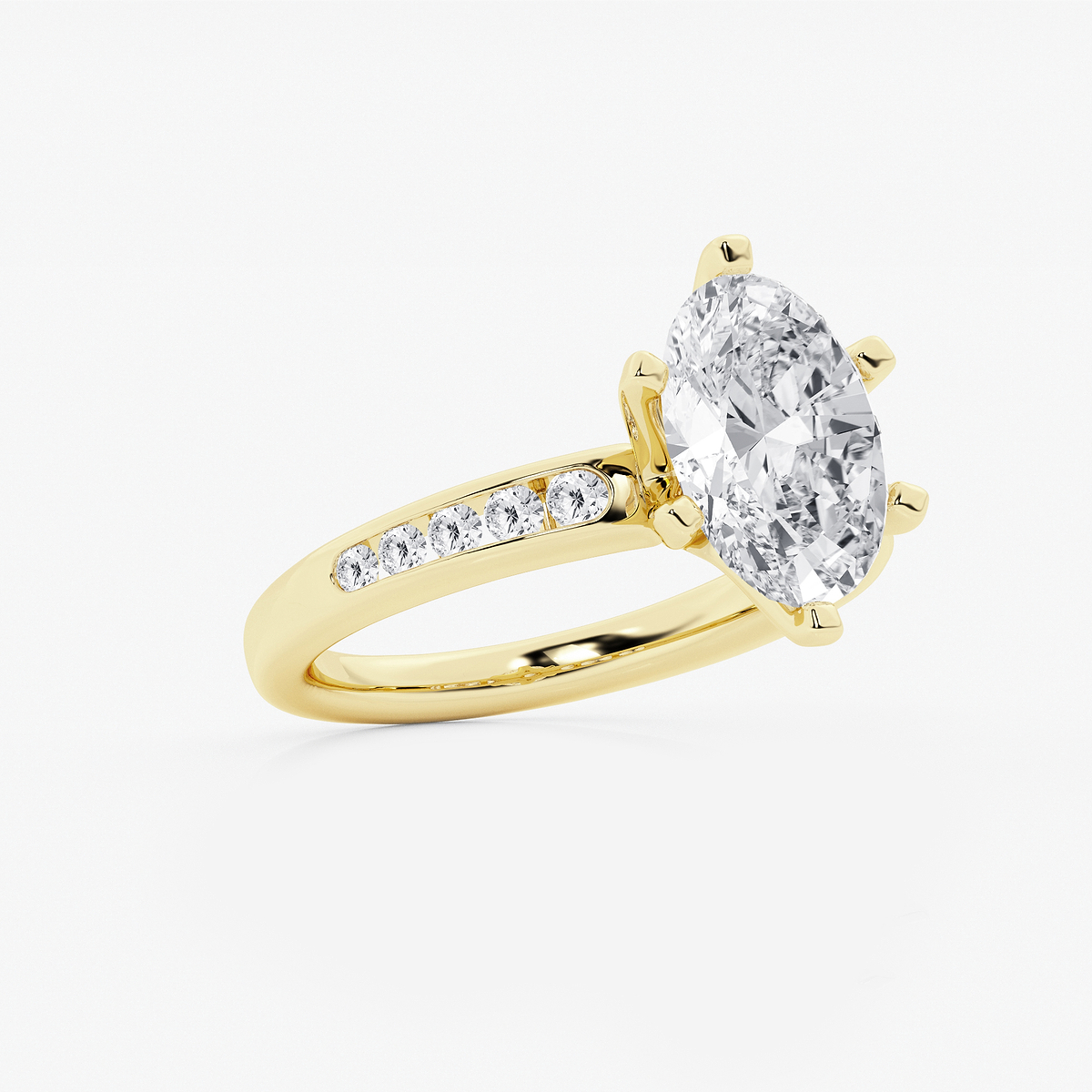 Additional Image 1 for  3 1/3 ctw Oval Lab Grown Diamond Six Prong Channel Set Side Stone Engagement Ring