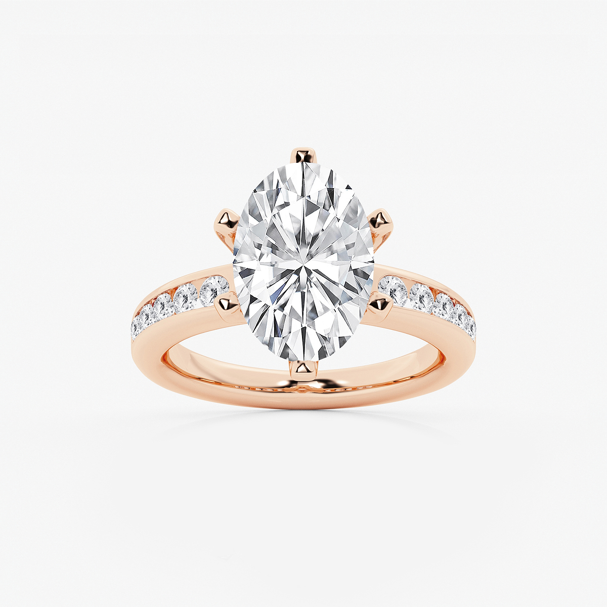4 3/8 ctw Oval Lab Grown Diamond Six Prong Channel Set Side Stone Engagement Ring