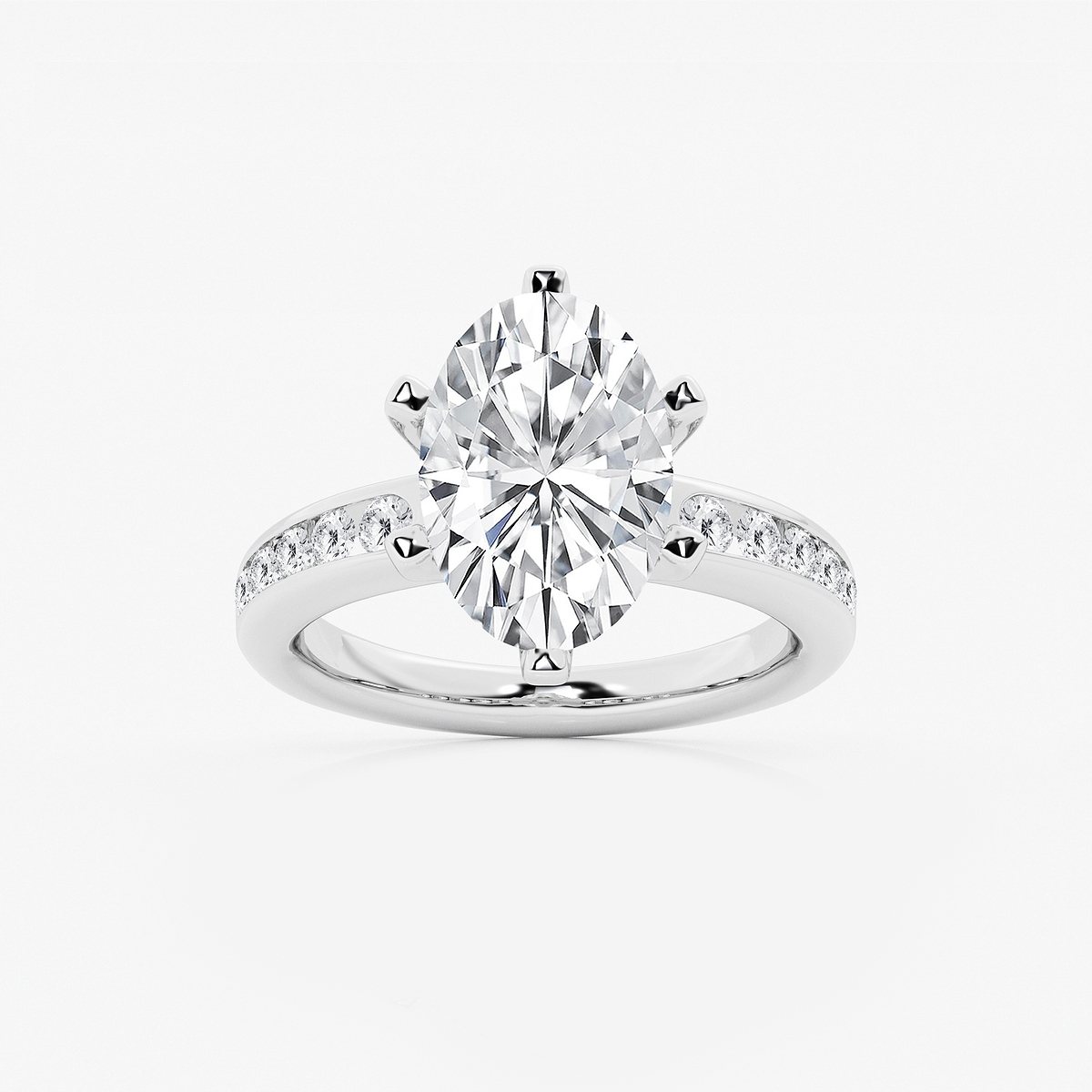 4 3/8 ctw Oval Lab Grown Diamond Six Prong Channel Set Side Stone Engagement Ring