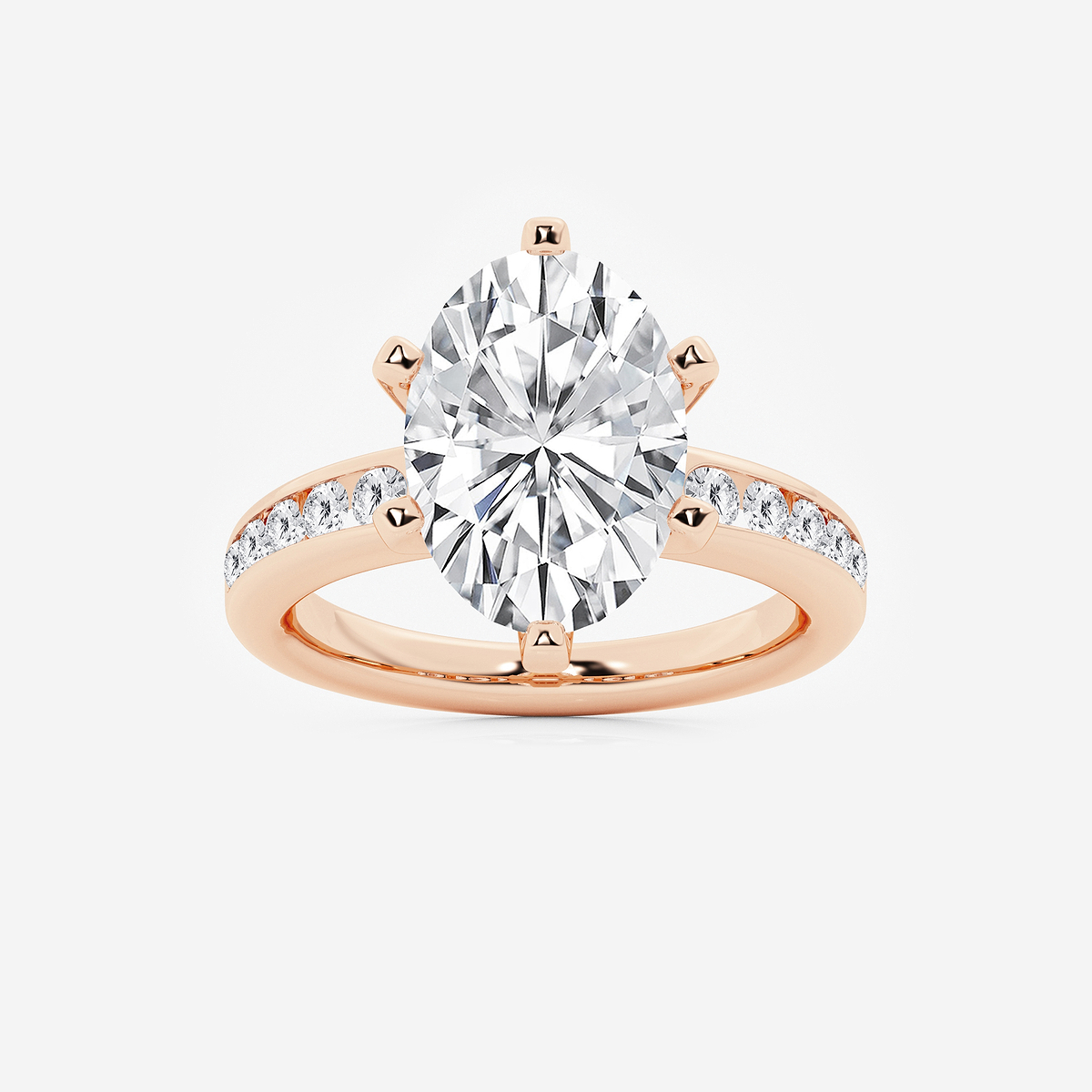 5 3/8 ctw Oval Lab Grown Diamond Six Prong Channel Set Side Stone Engagement Ring