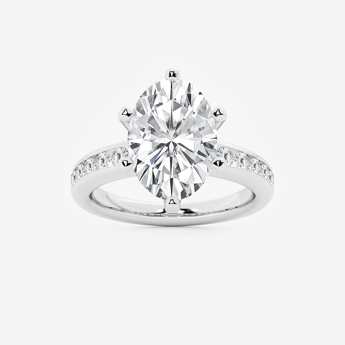 5 3/8 ctw Oval Lab Grown Diamond Six Prong Channel Set Side Stone Engagement Ring