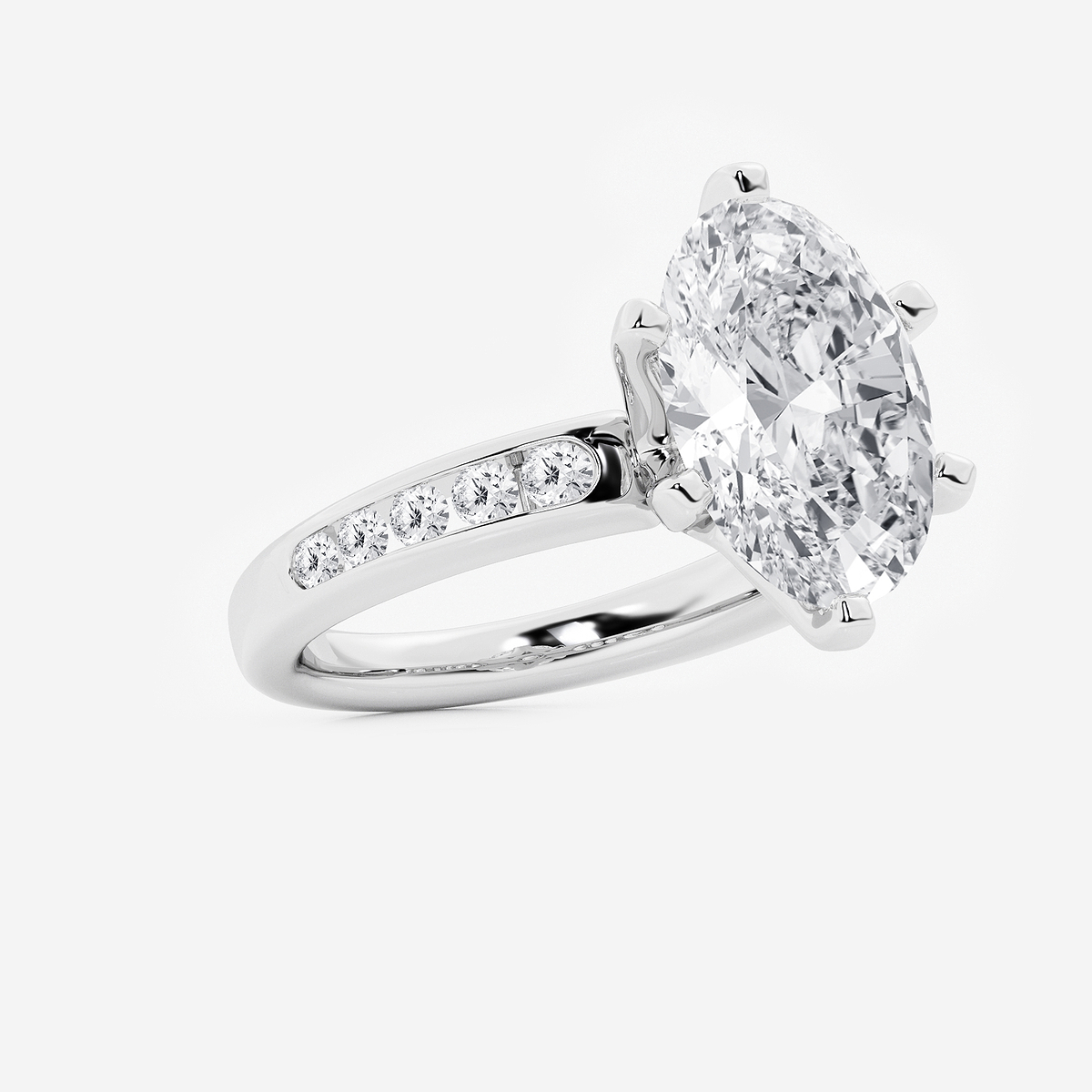 Additional Image 1 for  5 3/8 ctw Oval Lab Grown Diamond Six Prong Channel Set Side Stone Engagement Ring
