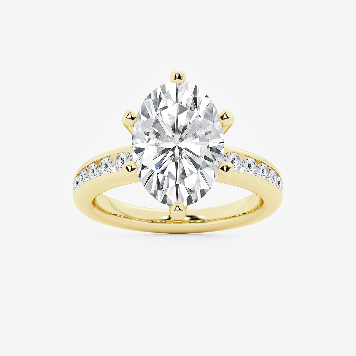 5 3/8 ctw Oval Lab Grown Diamond Six Prong Channel Set Side Stone Engagement Ring