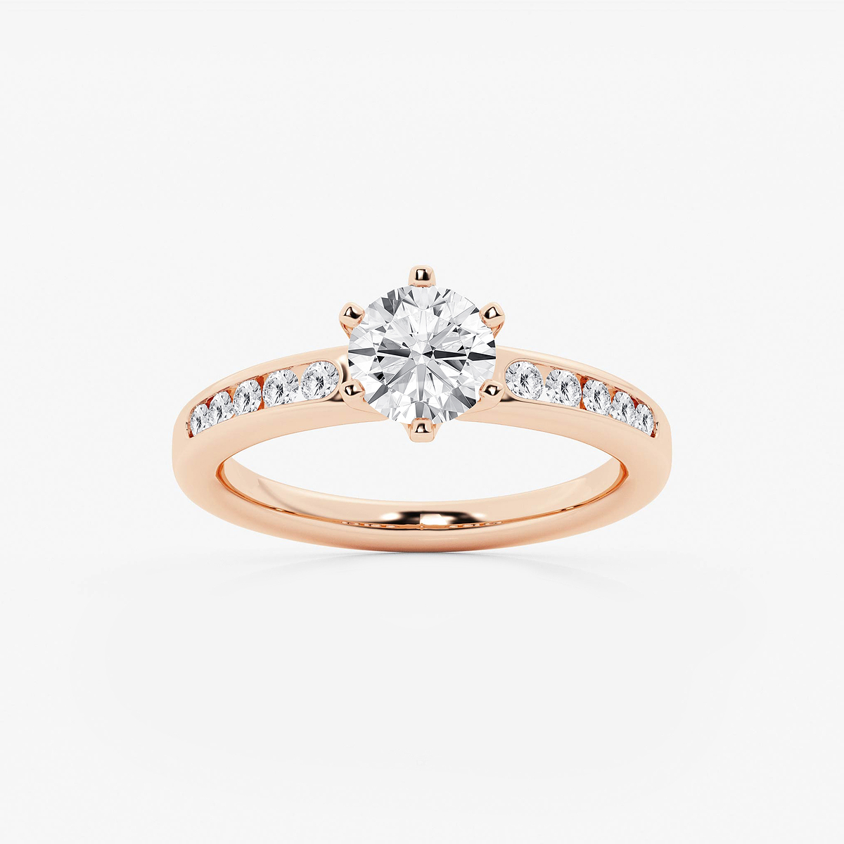 1 1/4 ctw Round Lab Grown Diamond Six Prong Channel Set Side Stone Engagement Ring
