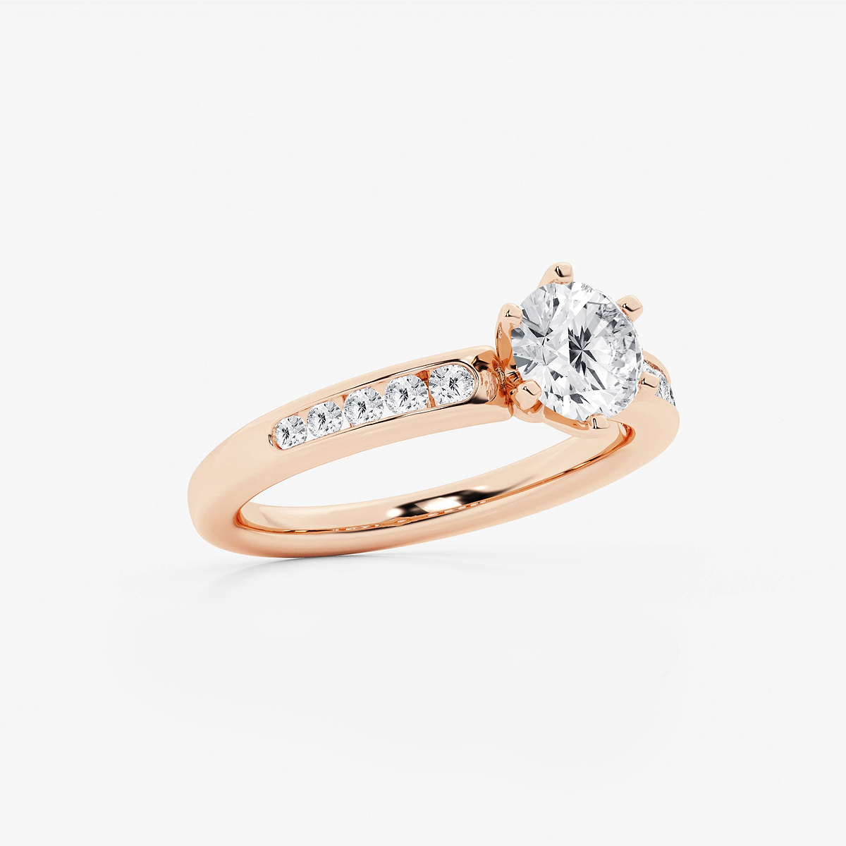 Additional Image 1 for  1 1/4 ctw Round Lab Grown Diamond Six Prong Channel Set Side Stone Engagement Ring