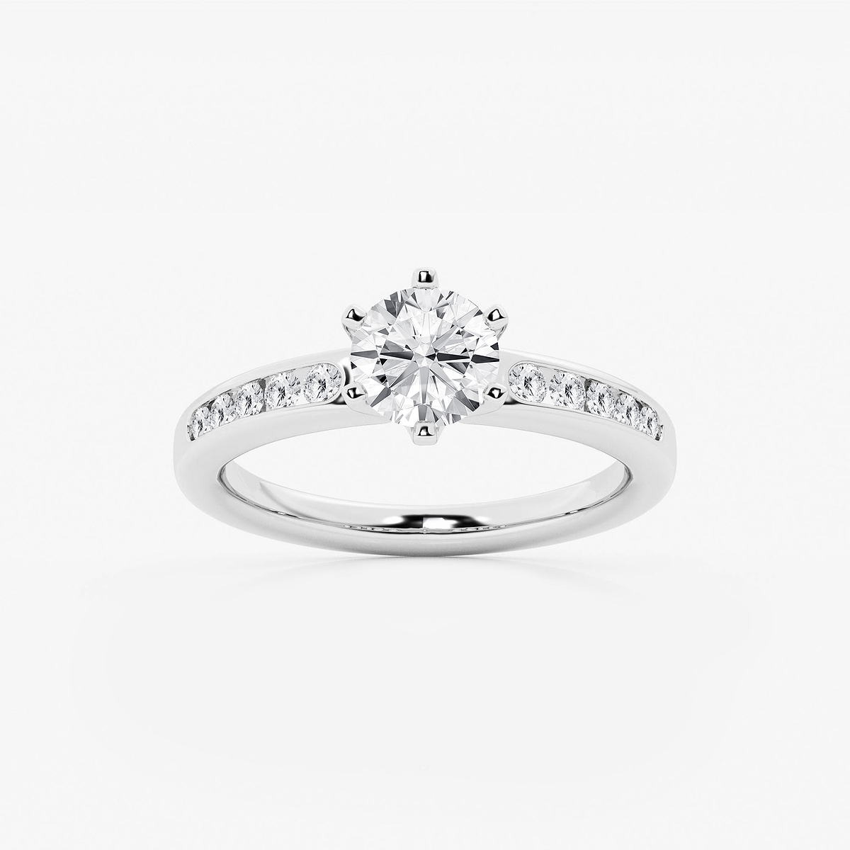 1 1/4 ctw Round Lab Grown Diamond Six Prong Channel Set Side Stone Engagement Ring