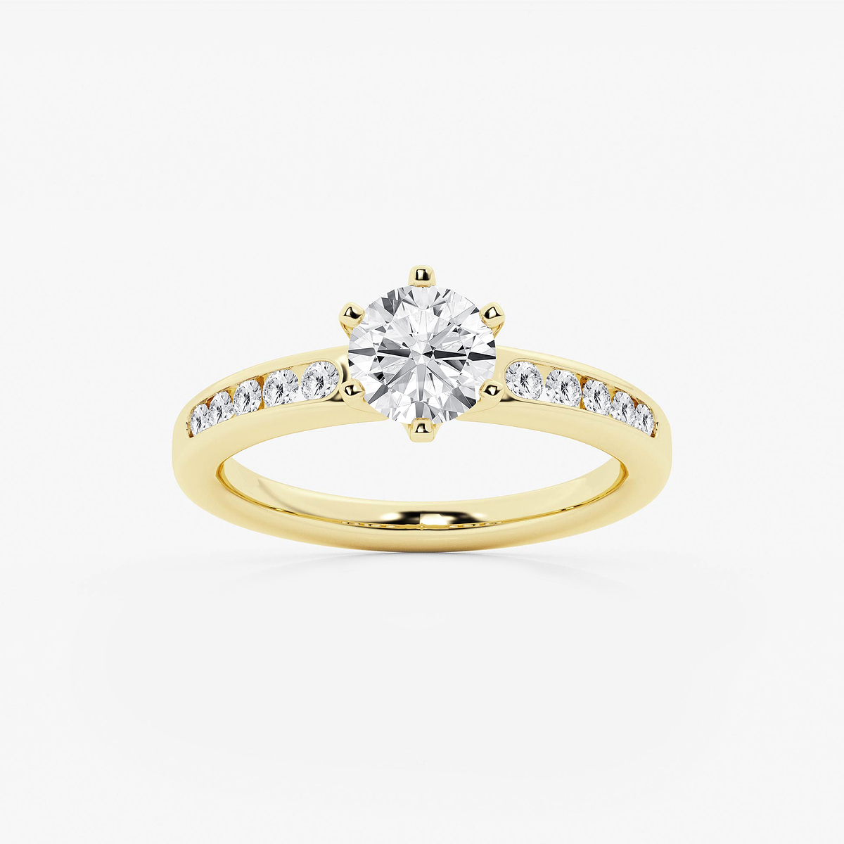 1 1/4 ctw Round Lab Grown Diamond Six Prong Channel Set Side Stone Engagement Ring
