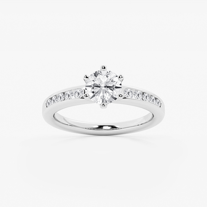 Bianca - 1 1/4 ctw Round Lab Grown Diamond Six Prong Channel Set Side Stone Engagement Ring