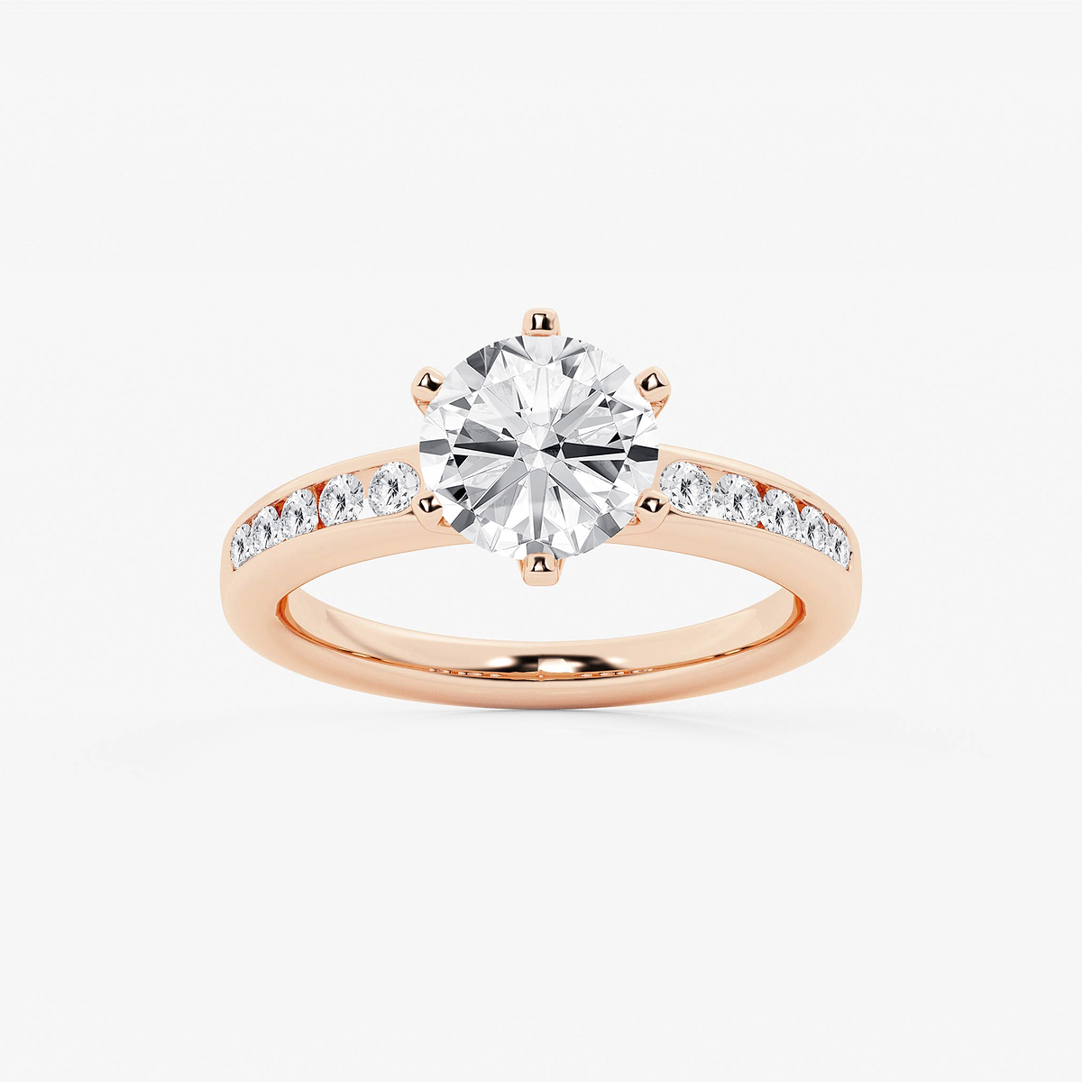 2 1/3 ctw Round Lab Grown Diamond Six Prong Channel Set Side Stone Engagement Ring
