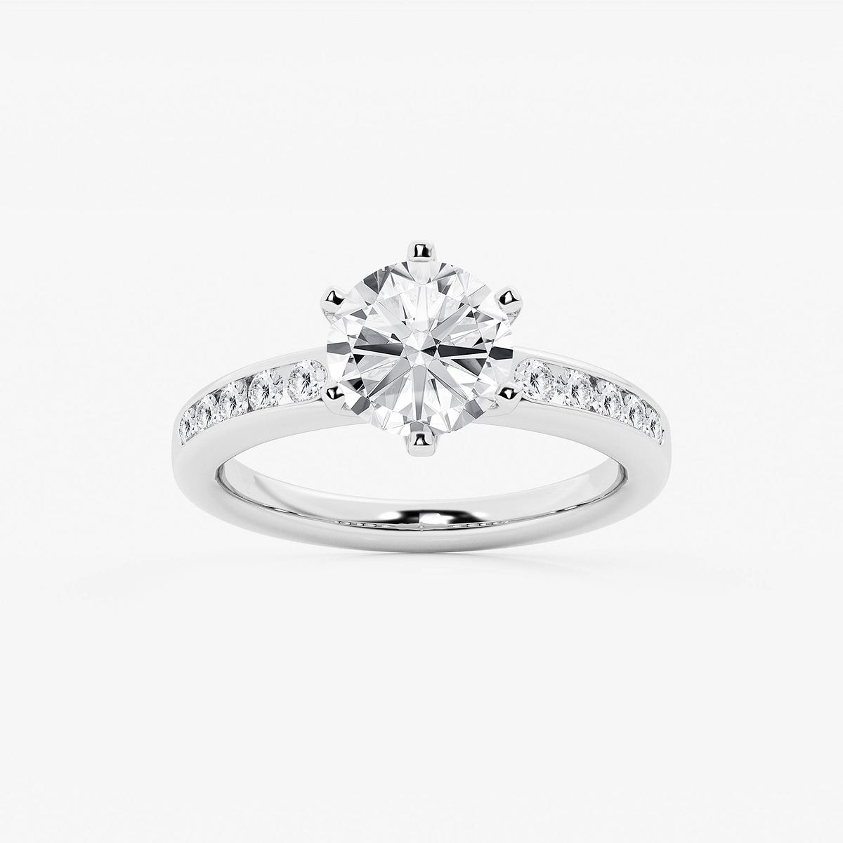2 1/3 ctw Round Lab Grown Diamond Six Prong Channel Set Side Stone Engagement Ring