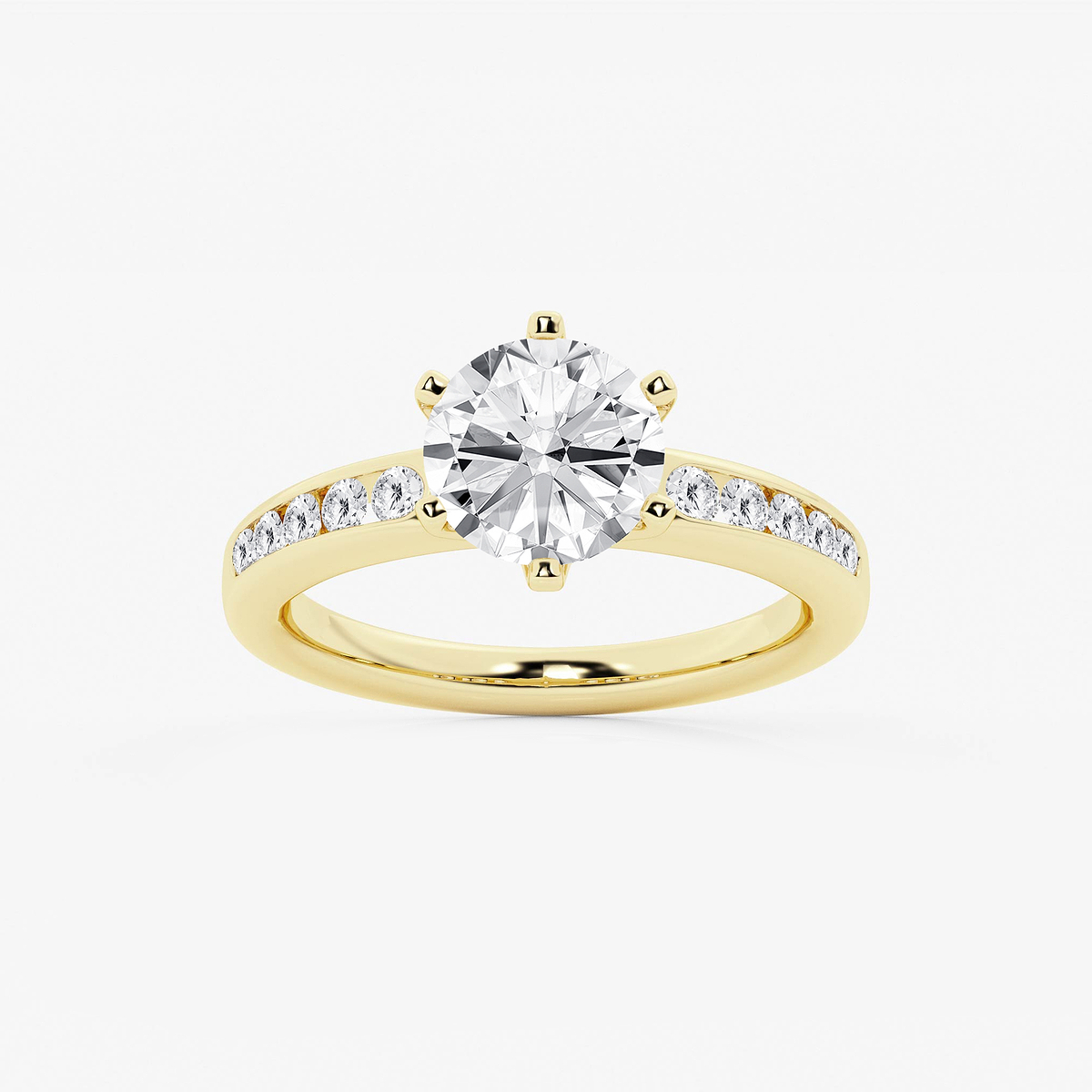 2 1/3 ctw Round Lab Grown Diamond Six Prong Channel Set Side Stone Engagement Ring