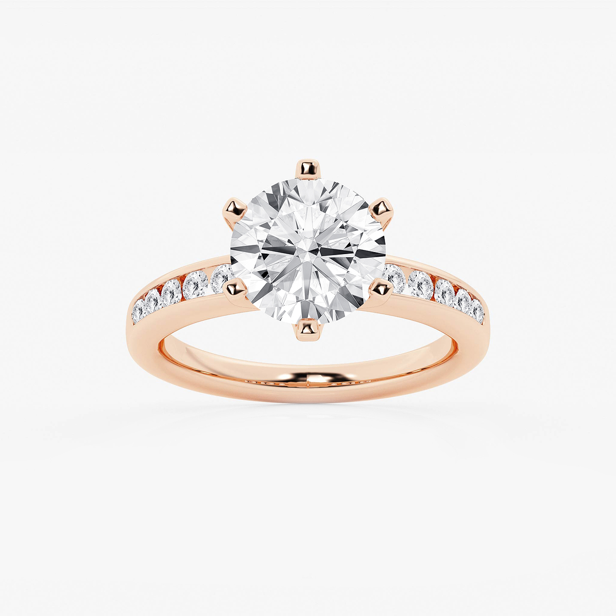 3 1/3 ctw Round Lab Grown Diamond Six Prong Channel Set Side Stone Engagement Ring