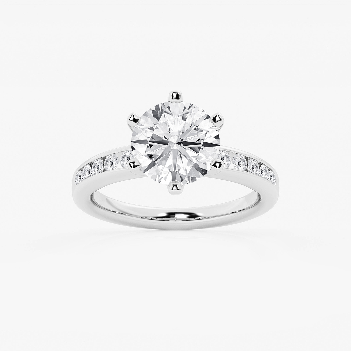 3 1/3 ctw Round Lab Grown Diamond Six Prong Channel Set Side Stone Engagement Ring