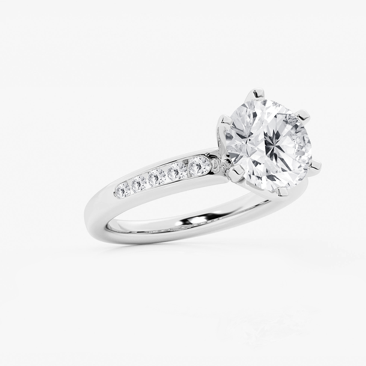 Additional Image 1 for  3 1/3 ctw Round Lab Grown Diamond Six Prong Channel Set Side Stone Engagement Ring
