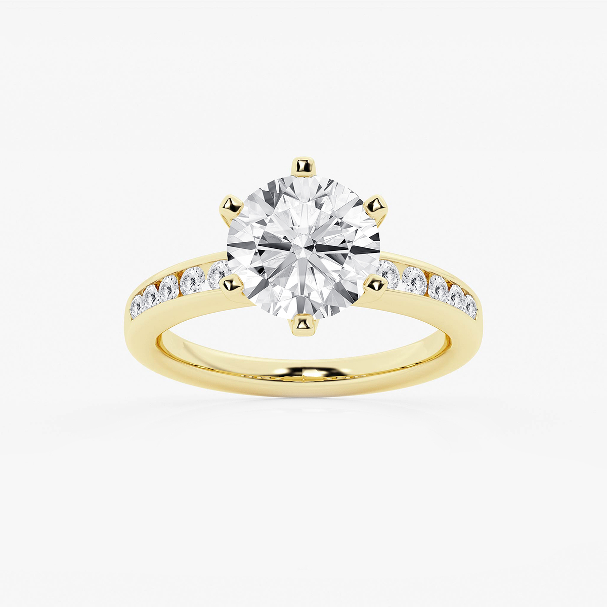 3 1/3 ctw Round Lab Grown Diamond Six Prong Channel Set Side Stone Engagement Ring