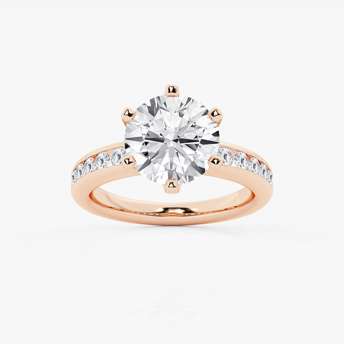 4 3/8 ctw Round Lab Grown Diamond Six Prong Channel Set Side Stone Engagement Ring