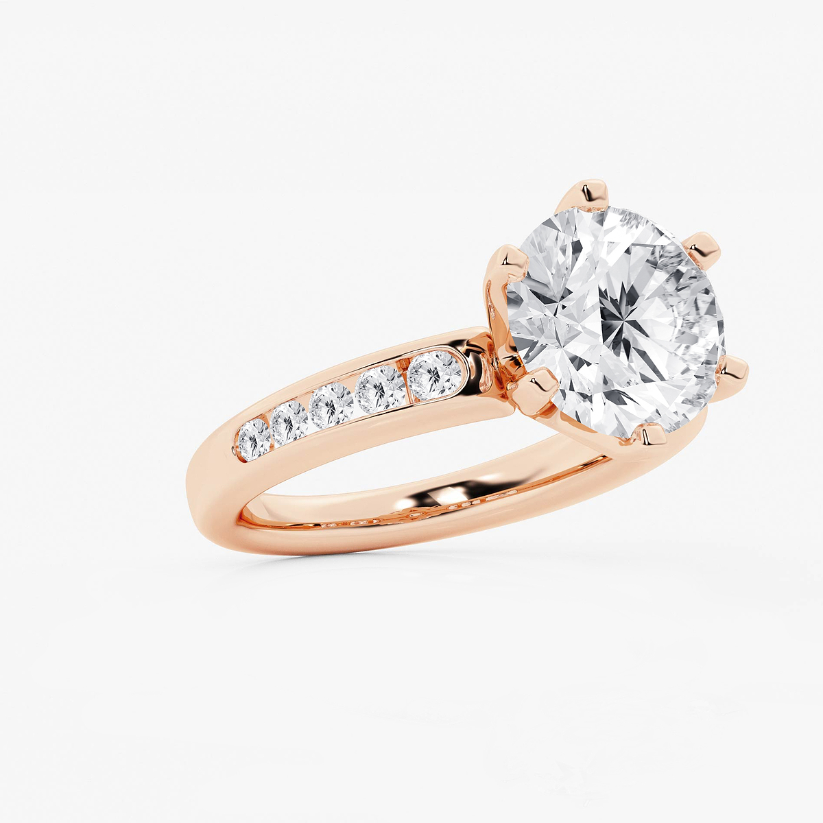 Additional Image 1 for  4 3/8 ctw Round Lab Grown Diamond Six Prong Channel Set Side Stone Engagement Ring