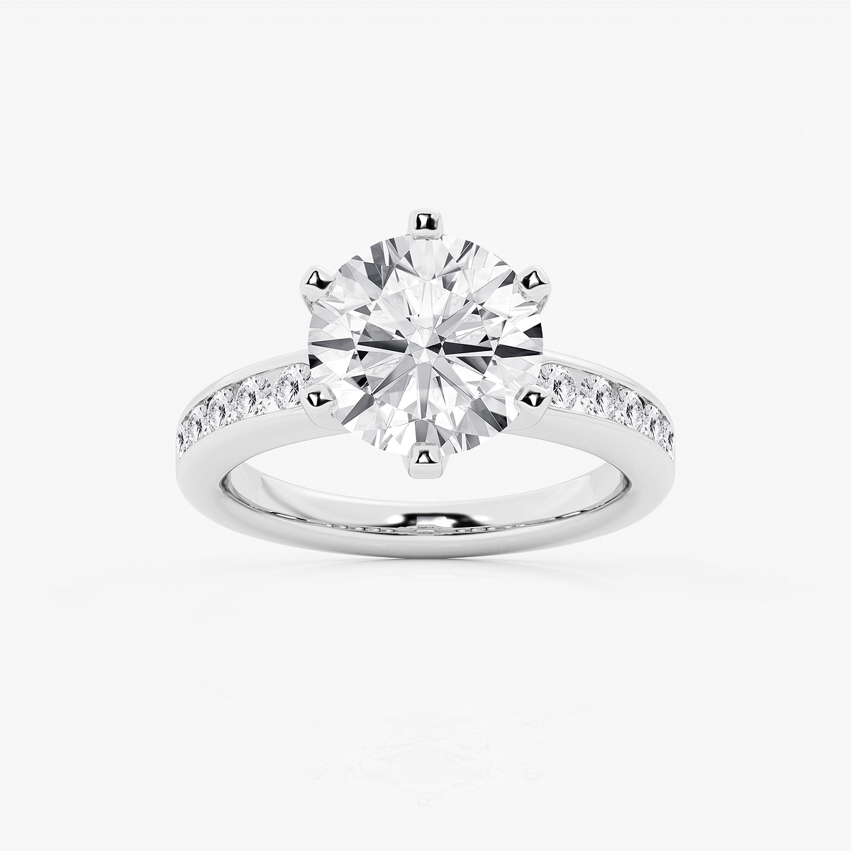 4 3/8 ctw Round Lab Grown Diamond Six Prong Channel Set Side Stone Engagement Ring