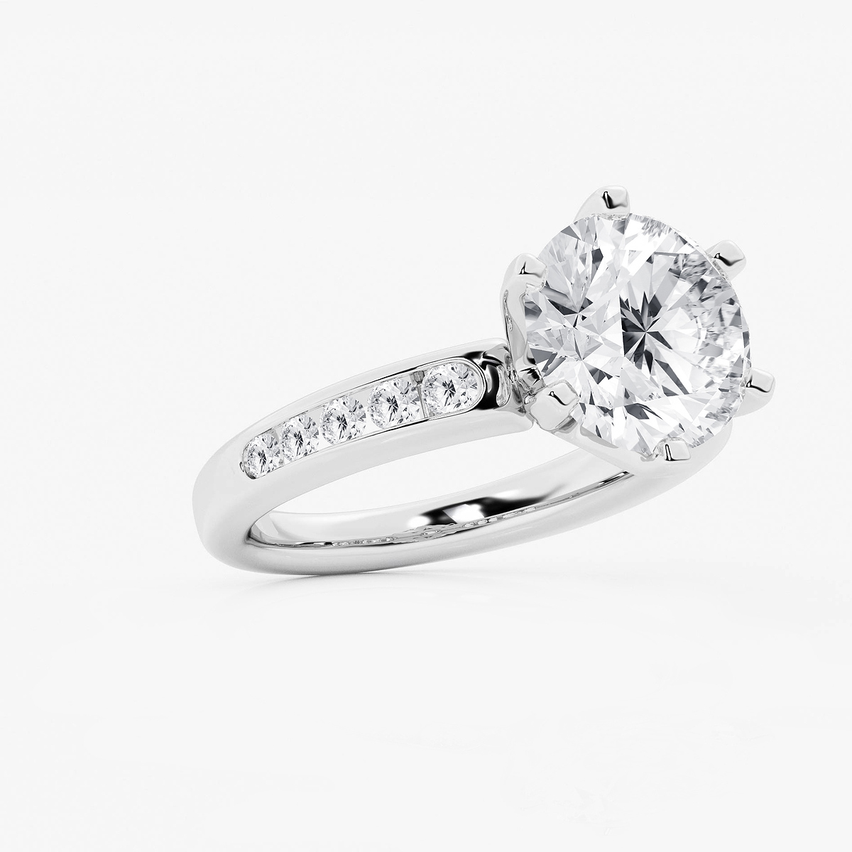 Additional Image 1 for  4 3/8 ctw Round Lab Grown Diamond Six Prong Channel Set Side Stone Engagement Ring