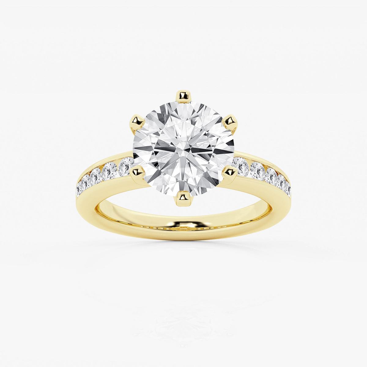 4 3/8 ctw Round Lab Grown Diamond Six Prong Channel Set Side Stone Engagement Ring