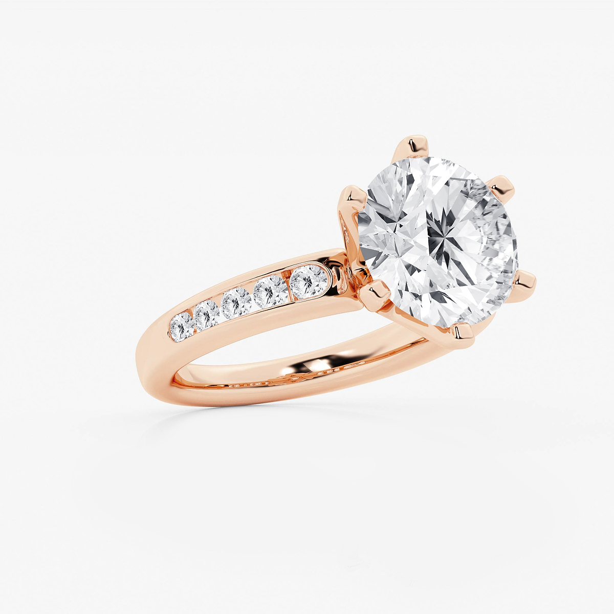 Additional Image 1 for  5 3/8 ctw Round Lab Grown Diamond Six Prong Channel Set Side Stone Engagement Ring