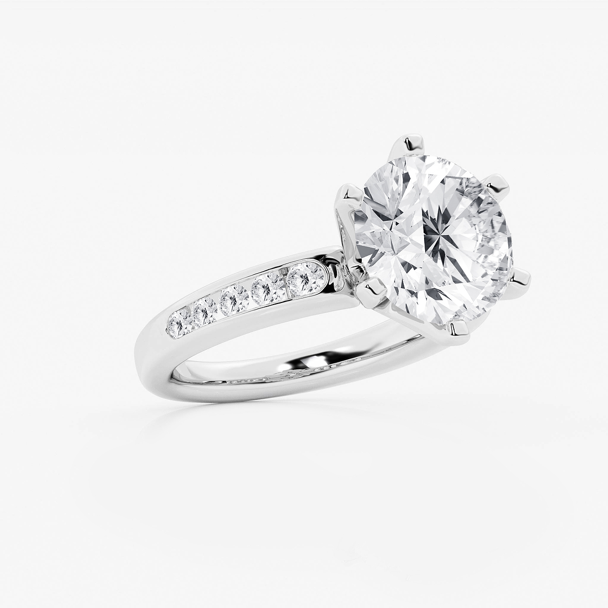 Additional Image 1 for  5 3/8 ctw Round Lab Grown Diamond Six Prong Channel Set Side Stone Engagement Ring