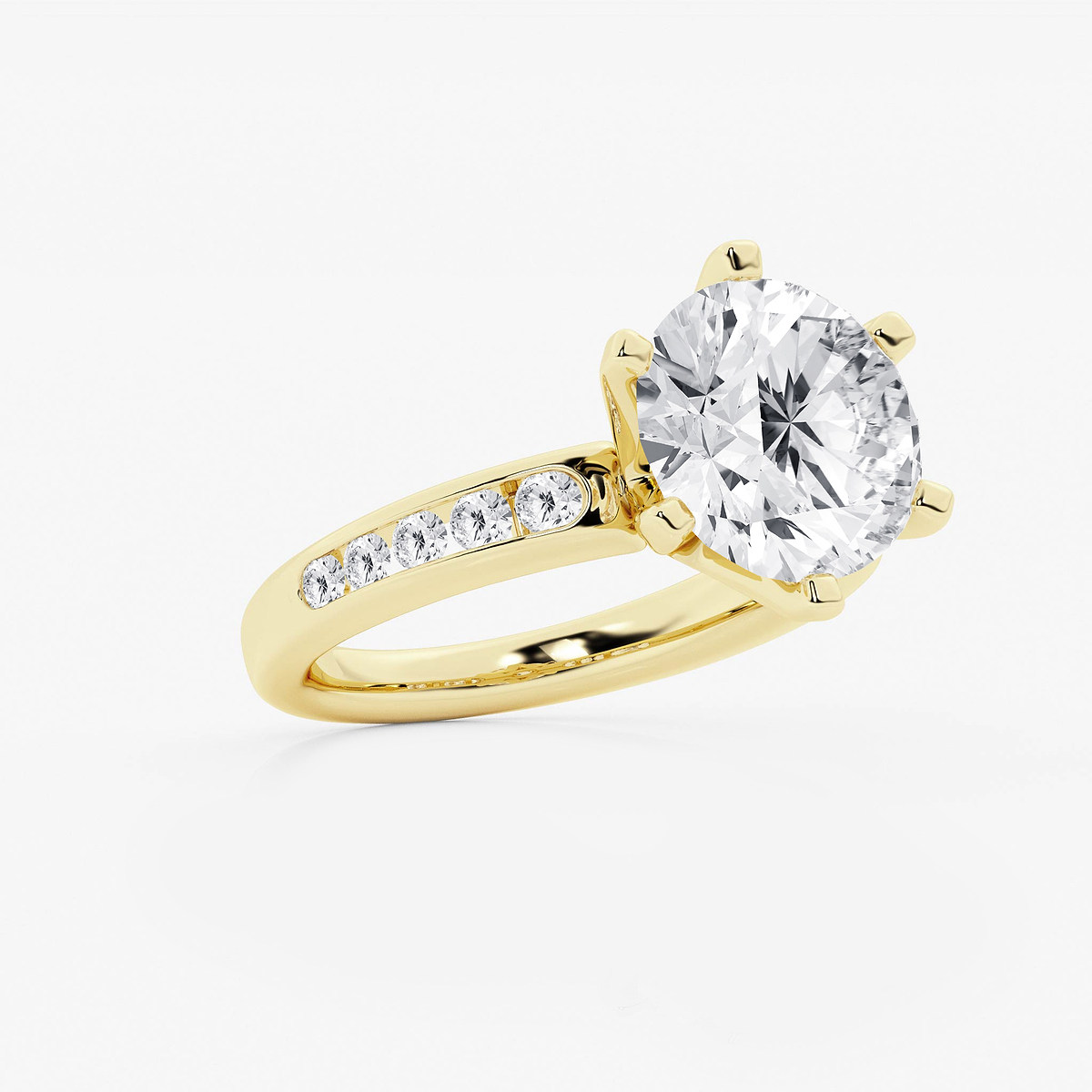 Additional Image 1 for  5 3/8 ctw Round Lab Grown Diamond Six Prong Channel Set Side Stone Engagement Ring