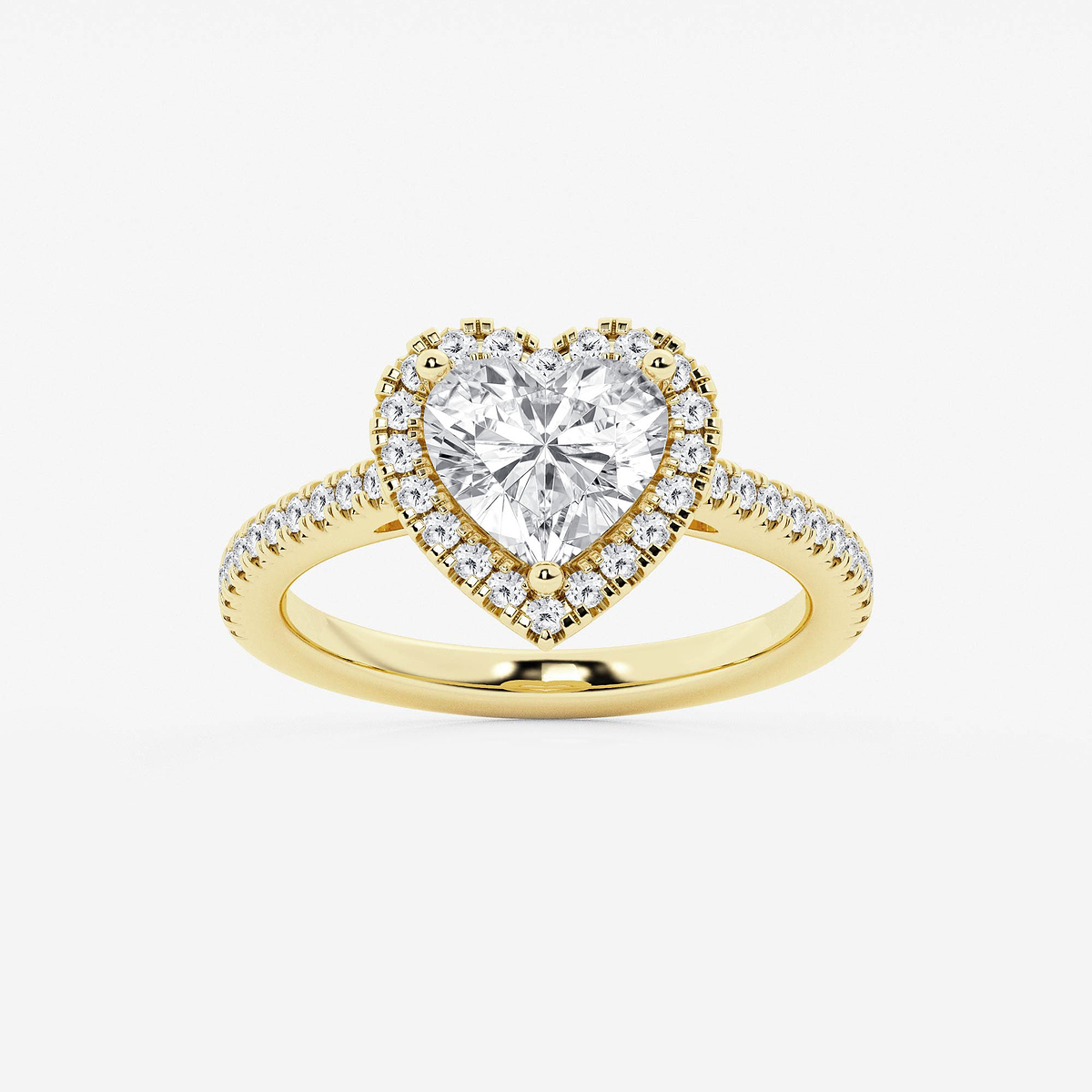 2 ctw Heart Lab Grown Diamond French Pave Halo Engagement Ring 14K Yellow Gold, D, VVS