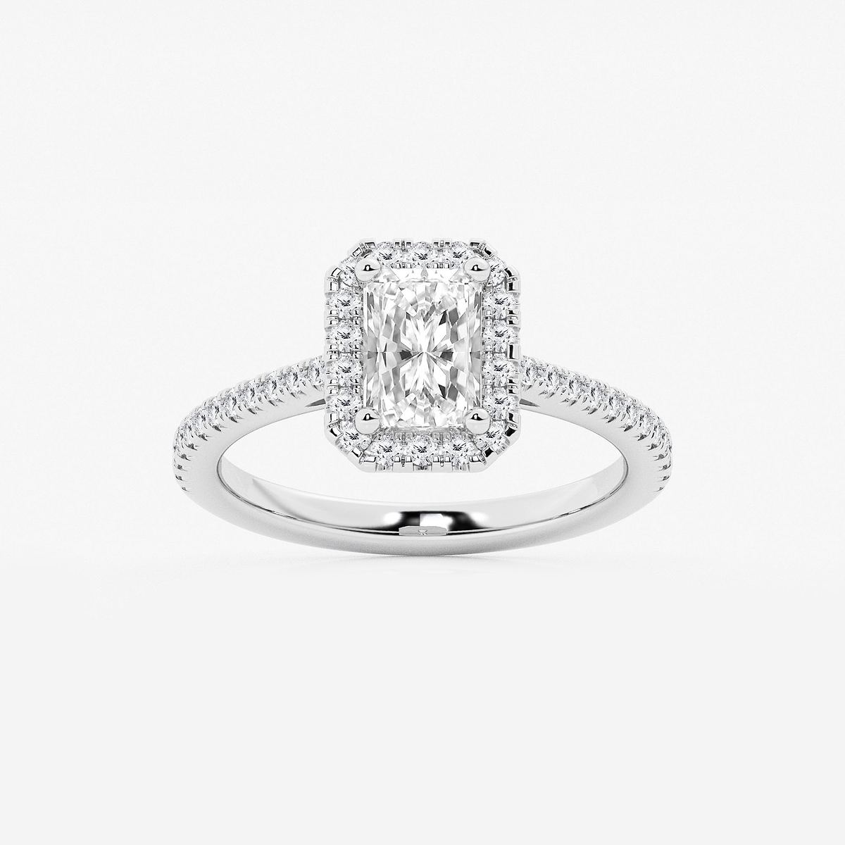 2 ctw Radiant Lab Grown Diamond French Pave Halo Engagement Ring