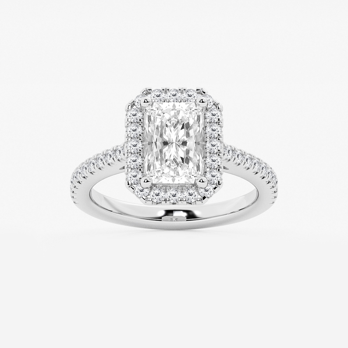3 ctw Radiant Lab Grown Diamond French Pave Halo Engagement Ring