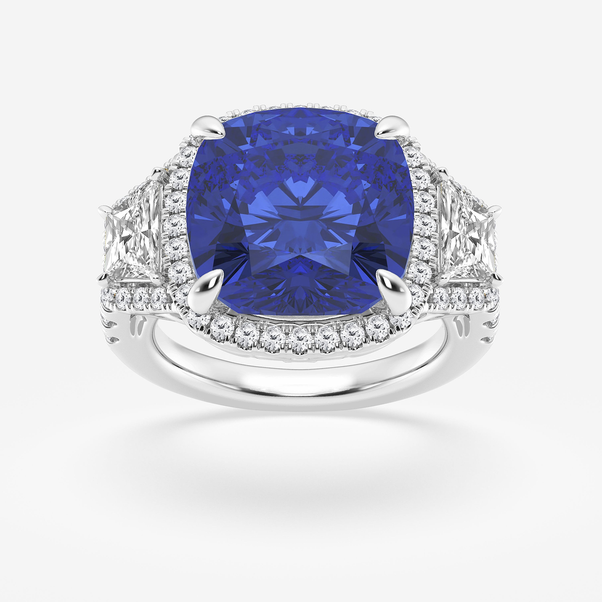 Jasmine 11 1/3 ctw Elongated Cushion Cut Sapphire with Round Trapezoid  Lab Grown Diamond Engagement Ring 14K White Gold