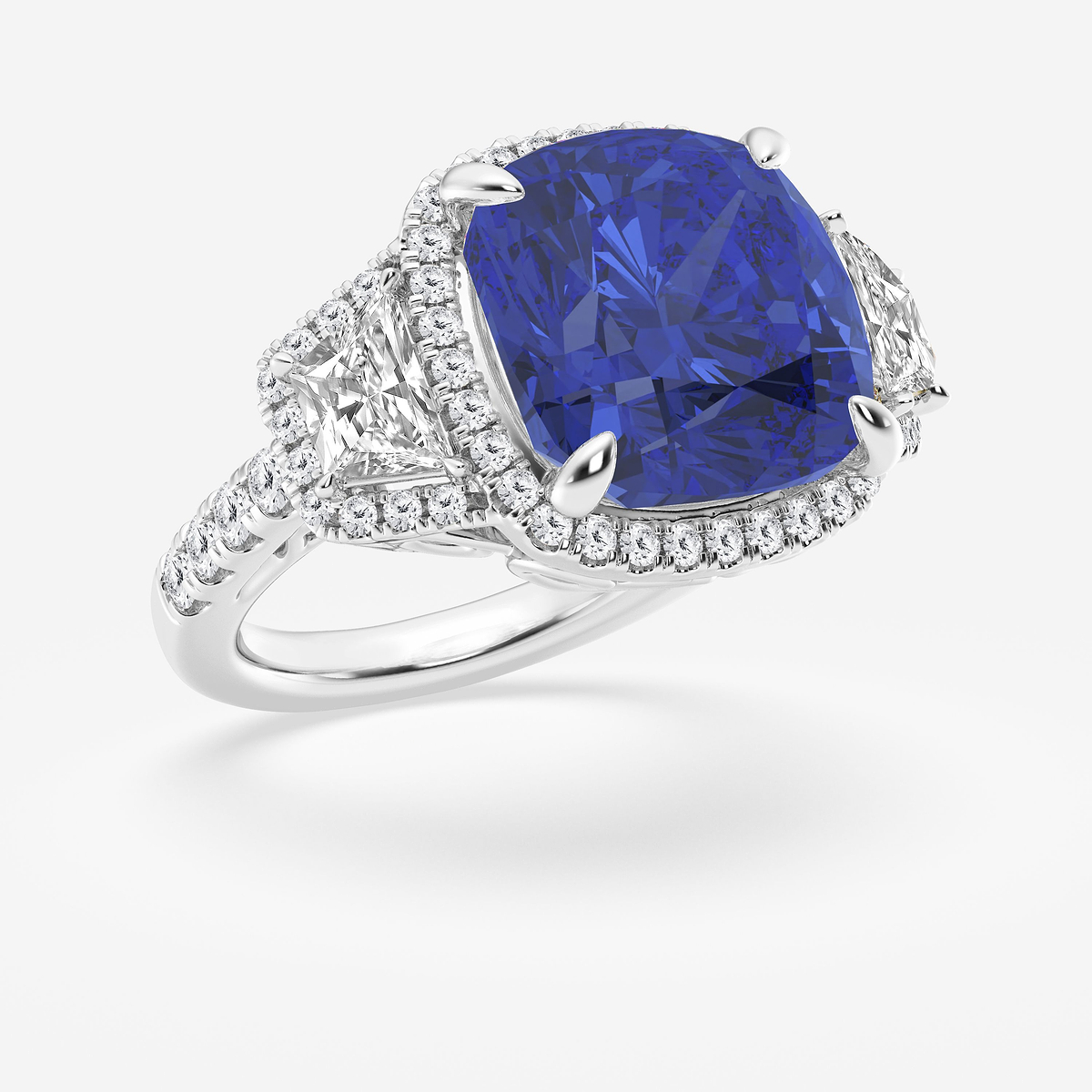 Additional Image 1 for  14x12 mm Elongated Cushion Cut Sapphire with 1 1/3 ctw Round & Trapezoid Lab Grown Diamond Engagement Ring