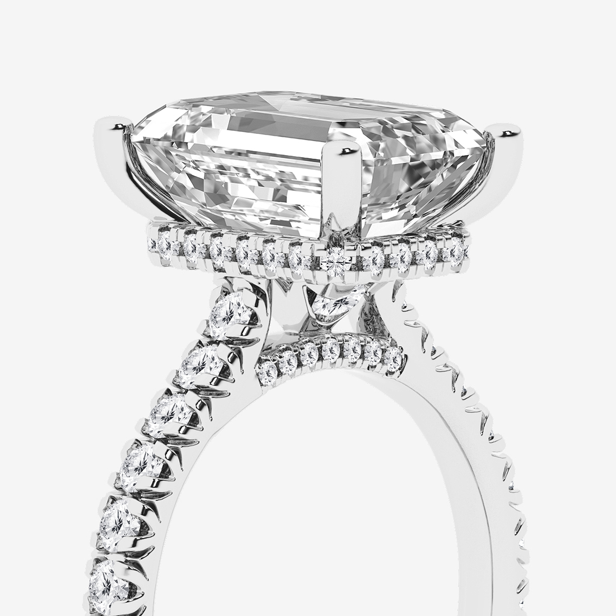 Additional Image 2 for  6 2/3 ctw Emerald Lab Grown Diamond Hidden Halo Engagement Ring