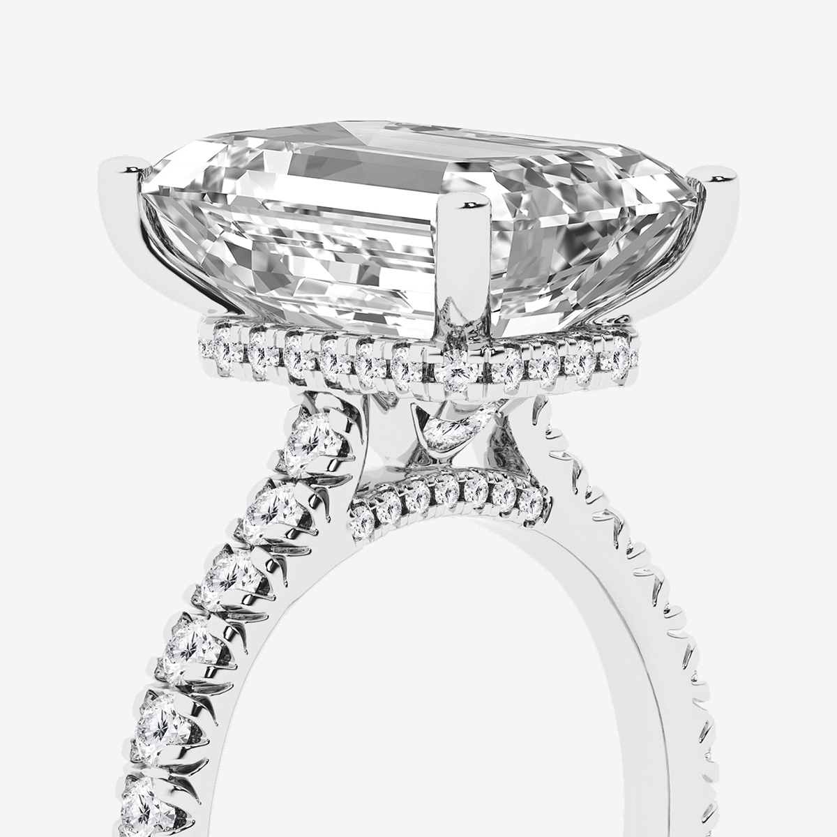 Additional Image 2 for  8 2/3 ctw Emerald Lab Grown Diamond Hidden Halo Engagement Ring