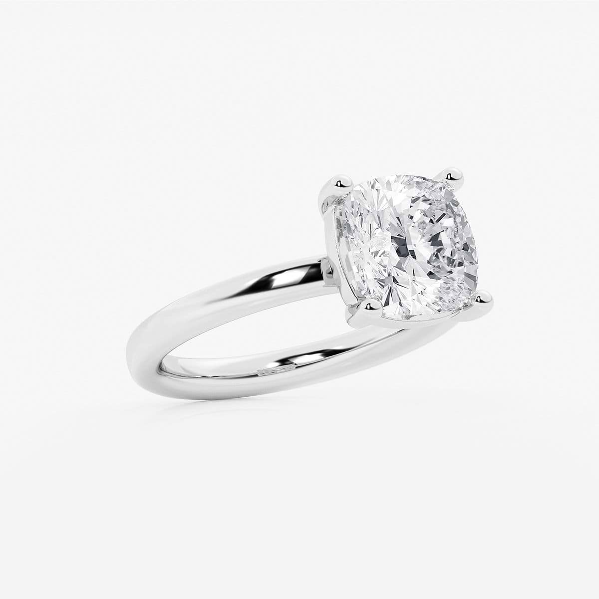 3 1/2 ctw Cushion Lab Grown Diamond Low Setting Solitaire Engagement Ring 14K White Gold, E, VS1