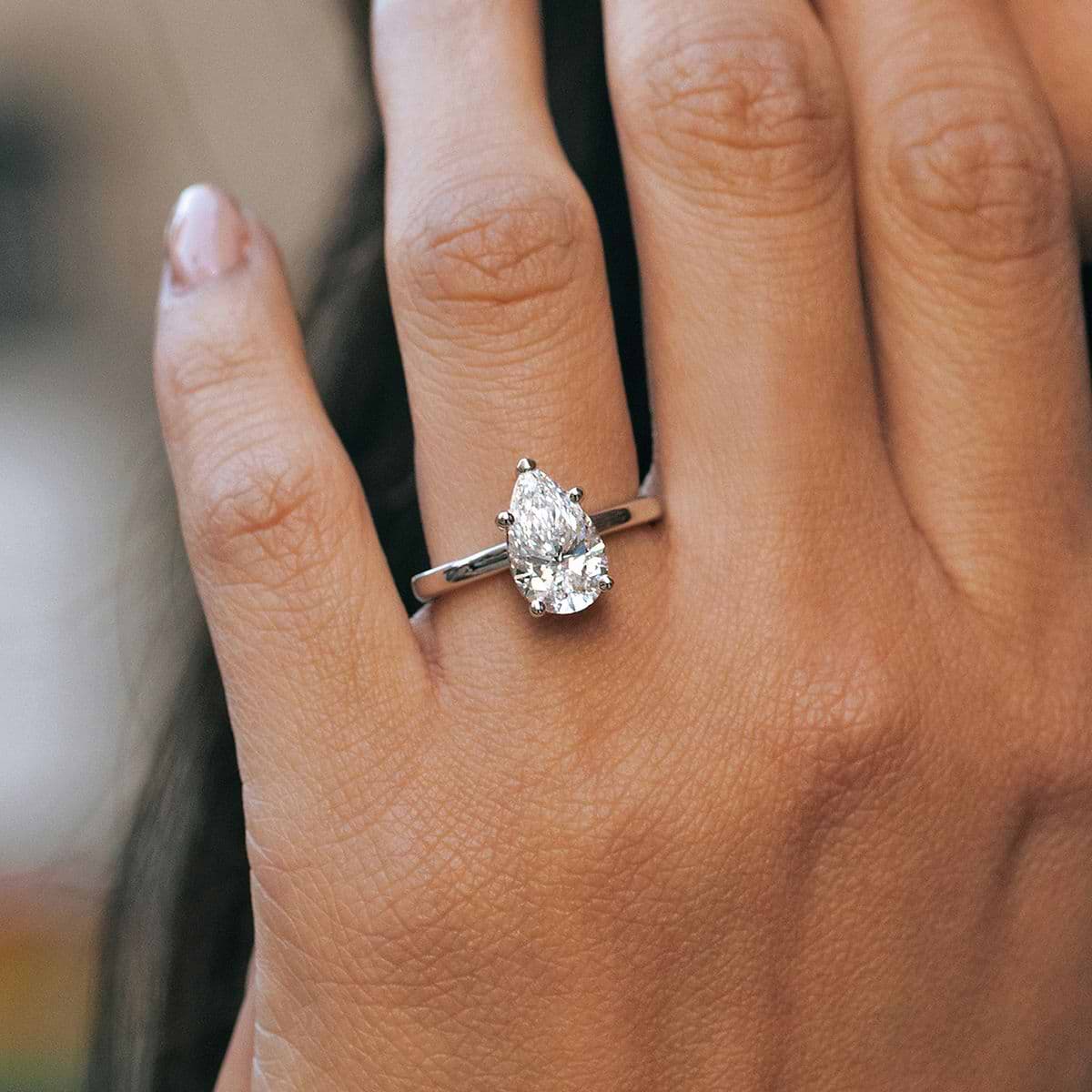3 ctw Pear Lab Grown Diamond Low Setting Solitaire Engagement Ring 14K White Gold, F, VS2