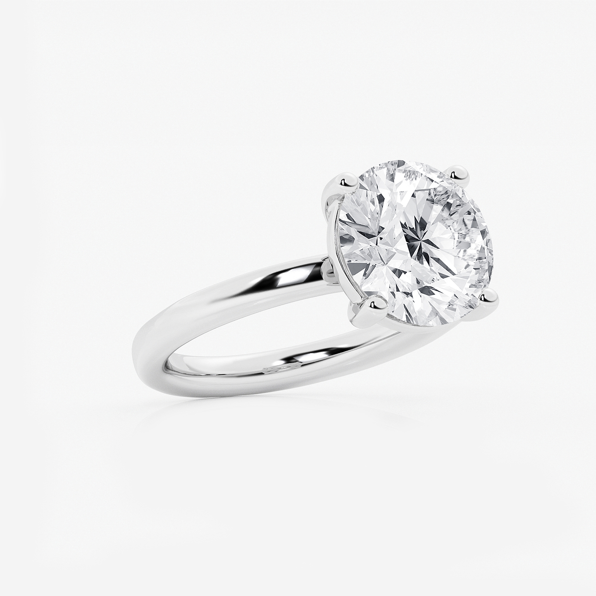 4 ctw Round Lab Grown Diamond Low Setting Solitaire Engagement Ring 14K White Gold, E, VS1