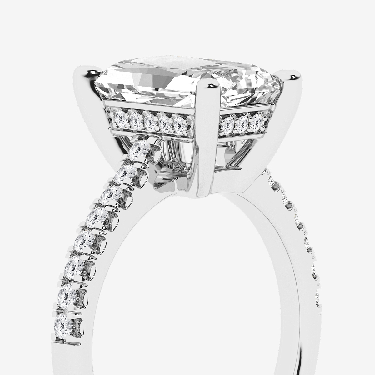 3 1/3 ctw Radiant Lab Grown Diamond Hidden Halo Engagement Ring